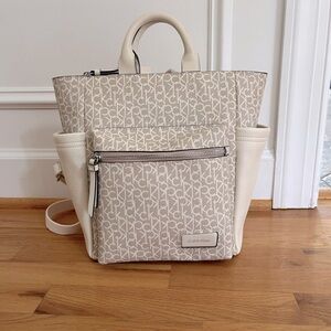 Calvin Klein Monogram Backpack Purse – Beige/White